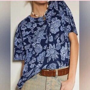 NEW WITH TAGS Sz L We The Free Paisley Print Oversized Tee ~ Blue ~ Free People